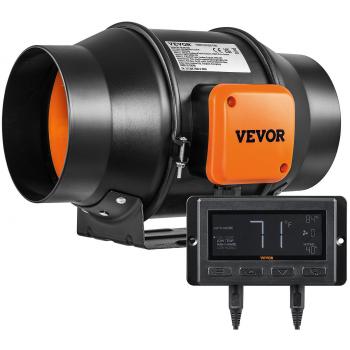 Vevor 6-Inch Inline Duct Fan 402 CFM with Temperature and Humidity Controller, Quiet EC Motor Exhaust Ventilation Fan