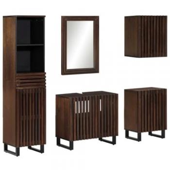 Conjunto de muebles de baño 5 piezas madera maciza de mango