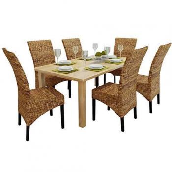 vidaXL Set of 6 Dining Chairs - Solid Mango Wood and Abaca