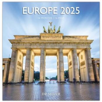 Calendario de pared 2025 - 16 meses (septiembre-diciembre) - mes vista por página con motivos de Europa - tamaño 29 x 29 cm