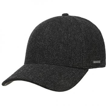 Stetson Plano Wool Cap - Unisex - Size M (56-57 cm) - Anthracite - Baseball Cap with Leather-Bottomed Visor - Herringbone Design - Fullcap with Cotton Lining - Fall/Winter Basecap