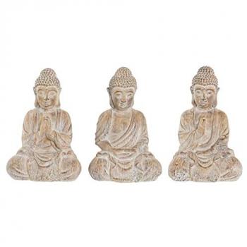 Figura Decorativa DKD Home Decor Buda Oriental 30,5 x 24 x 45 cm Dorado Marrón (3 Piezas) Metal Estándar