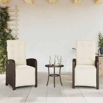 Adjustable Reclining Garden Chairs with Footrest - 2 pcs Brown Poly Rattan