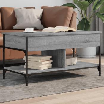 Mesa de centro de madera de ingeniería y metal 100x50x50 cm en color negro, roble sonoma y roble ahumado para salón, comedor o uso auxiliar