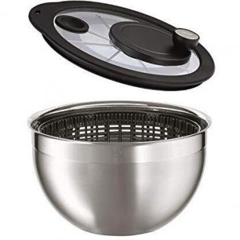 RÖSLE Centrifugadora de Ensaladas, Centrifugadora con Tapa de Cristal con Accionamiento de Manivela en Proporción 41, Acero Inoxidable 18/10, recipiente Apto para el Lavavajillas, 24 cm Diámetro