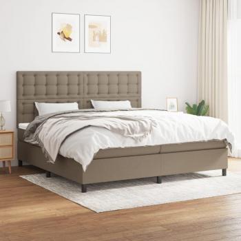Cama box spring con colchón de muelles en tela gris taupe 200x200 cm