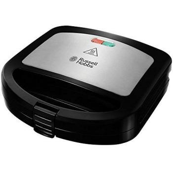 Russell Hobbs Sandwichera Cook@Home - 2 Porciones, Revestimiento Antiadherente, Fácil Limpieza, Indicador Luminoso, Asas con Pestaña de Cierre, Tapa Acero Inoxidable, 760 W, Negro y Plata - 24530-56