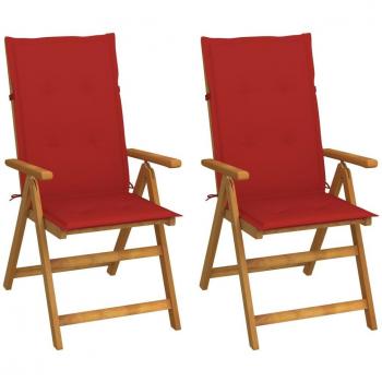 Reclining Garden Chairs Set of 2 with Cushions - Solid Acacia Wood