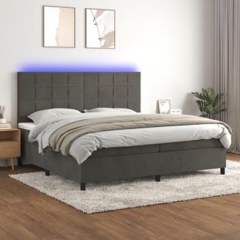 Cama box spring con colchón y LED terciopelo gris oscuro 200x200 cm