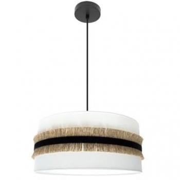 Lámpara Colgante Angola 3 Luces E27 Negro/Blanco con Pantalla de Yute Reg. 50x50cm
