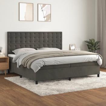 Cama box spring suave con colchón de terciopelo gris oscuro 200x200 cm