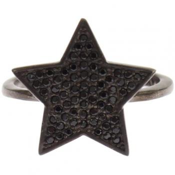 Nialaya Black CZ Star 925 Silver Women's Ring - EU50 | US5