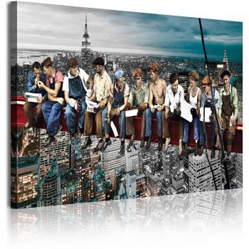 DekoArte 336 - Cuadros Modernos Impresión de Imagen Artística Digitalizada | Lienzo Decorativo Para Tu Salón o Dormitorio | Ciudades Nueva York Obreros En Viga Rockefeller Center | 1 Pieza 120x80 cm