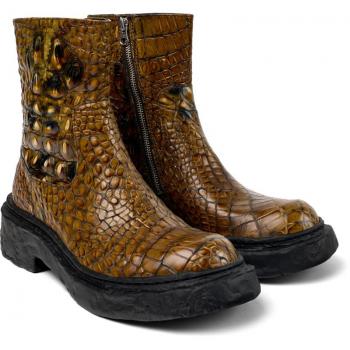 Camperlab Vamonos Unisex Animal Print Leather Ankle Boots - Brown Size 39