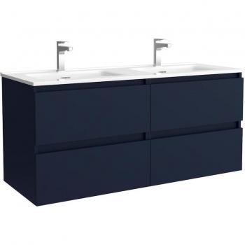 Mueble de baño Bequia con Lavabo doble Oslo 120cm, color azul, dimensiones 120x45x56 cm