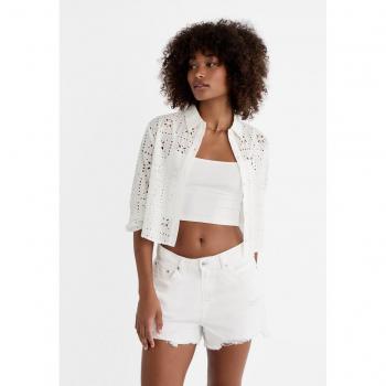 White XL Short Perforated Embroidery Shirt