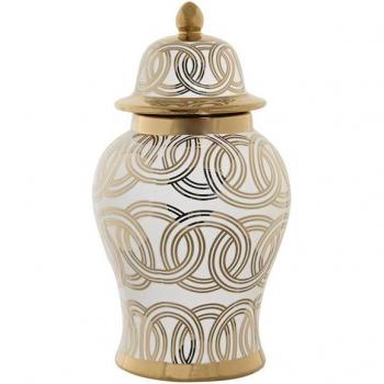 Jarrón porcelana dorado blanco oriental 17x17x31 cm