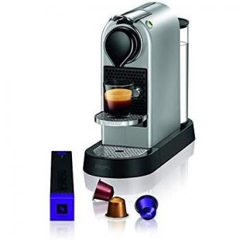 Krups Nespresso Citiz XN741B - cafetera de cápsulas monodosis, con 19 bares de presión, thermoblock, función automática con botones retroiluminados, color Plata, 14 cápsulas