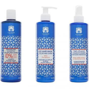 Pack Potenciador Color y Brillo para Cabellos Teñidos - Champú 400 ml, Mascarilla Ice Effect 300 ml y Acondicionador Bifásico 300 ml con Extracto de Germen de Trigo