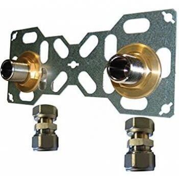 Placa de Salida Doble de Pared para Ducha/Bañera Fixsystem Ø16 a Compresión con Espaciado de 150mm Macho 3/4
