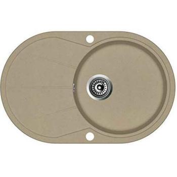 vidaXL Fregadero de Cocina de Granito con un Seno Ovalado Lavabo Cocina Fontanería Piezas de Fontanería y Bricolaje Pileta Escurreplatos Platos Beige