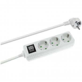 Base Múltiple 3 Enchufes Interruptor Individual Cable 3m Blanco