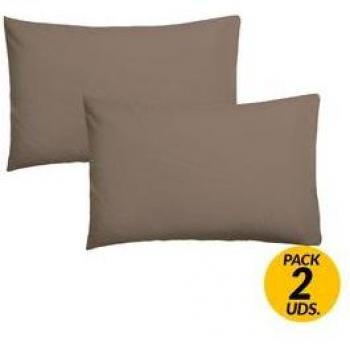 Pack de 2 Fundas de Almohada Lisa Algodón Marrón Taupe 50x75 cm