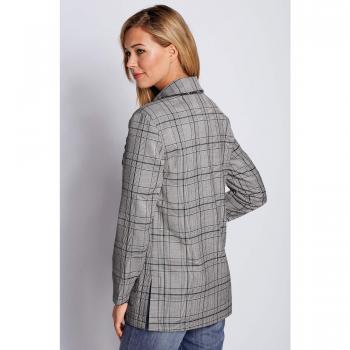 VENCA Americana Cuello Solapa con Acabado de Flecos y Manga Larga by Vencastyle,Cuadros Negro,48
