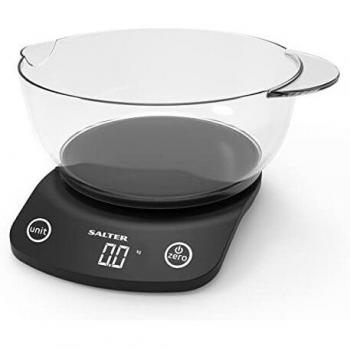 Báscula de Cocina Digital Salter 1074 BKDR con Recipiente de Mezcla de 1.8L, Labio Antigoteo, Capacidad hasta 5kg/11lbs y Pantalla LCD Fácil de Leer