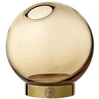 Aytm z jarron globe z con soporte z ambar oro z vidrio laton aluminio z diametro 17 x 17 cm
