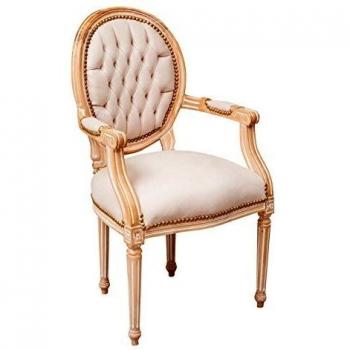 Sillón Barroco Acolchado Biscottini 101x58x56 cm - Estilo Francés Luis XVI, Madera Maciza de Haya, Ideal para Salón y Dormitorio