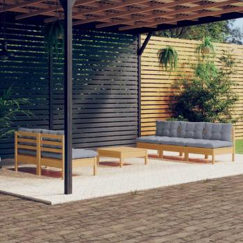 6 Piece Pinewood Garden Lounge Set with Gray Cushions