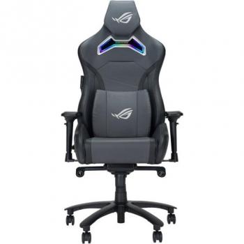 ASUS ROG Chariot X RGB Silla Gaming Piel Gris, silla gaming con iluminación RGB, diseño ergonómico, tapizado en piel sintética de alta calidad, soporte lumbar ajustable, reposabrazos 4D ajustables