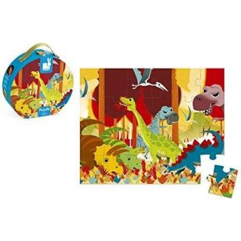Janod Puzzle 24 piezas con maleta redonda, Dinosaurios