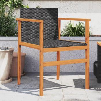 vidaXL Garden Chairs 2 pcs Black Poly Rattan & Solid Wood