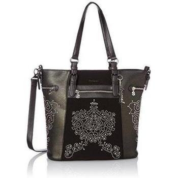 Desigual BOLS_ARGENTINA BLONDIE - Bolso de hombro de material sintético mujer, color negro, talla 33x36x13 cm