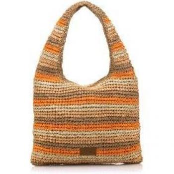 Mustang Sison Bolso de Hombro para Mujer en Rafia Trenzada Naranja con Cierre de Cremallera