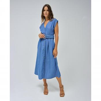 Vestido midi en lightdenim con cinturón de Salsa Jeans