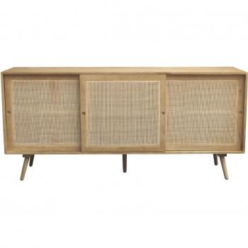 Aparador de madera maciza de mango y caña de ratán con 3 puertas correderas 180 cm ACANGE