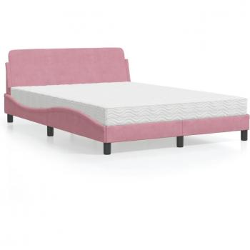 Cama con colchón de terciopelo rosa 120x200 cm