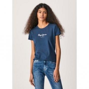 Pepe Jeans New Virginia SS Camiseta de Manga Corta, Color Marino, con Logo Estampado para Mujer