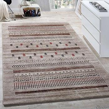 Paco Home Alfombra de Diseño Moderna Gabbeh Loribaft Nómadas Multicolor En Beis Crema, tamaño:120x170 cm