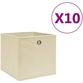 Cajas de almacenaje 10 uds tela no tejida crema 28x28x28 cm, textil no tejida, plegables, organizadores en colores rojo oscuro, amarillo y azul