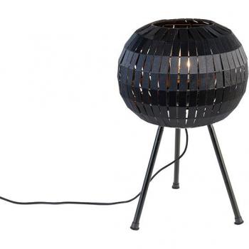 Lámpara de mesa moderna trípode negra Zoë - Acero/Textil Redonda, adecuada para LED, Max. 1 x 40 Watt