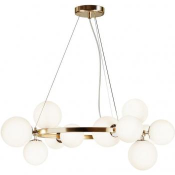 Lámpara colgante Maytoni Dallas, 11 luces, color dorado/blanco, moderna lámpara de techo colgante de 1 globo dorada con pantalla blanca mate, tipo de bombilla G9