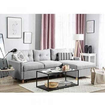 Sofá Cama Esquinero Tapizado en Tela Gris Claro con Almacenamiento para 4 Personas, Versión Izquierda Flakk