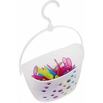 Juego de 24 Pinzas para la Ropa con Cesta Multicolor - Polipropileno, Dimensiones 21.5 x 14.5 x 13.5 cm