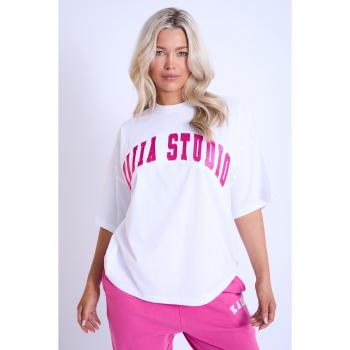 Kaiia Studio Oversized T-Shirt White & Hot Pink UK 6