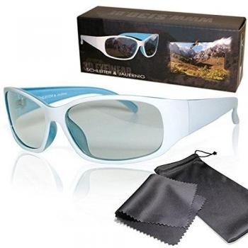 Schleiter & Jauernig SJ-UW Gafas 3D pasivas de corte deportivo, color blanco/azul, para él o ella, polarizadas circulares, para cine y TV RealD 3D