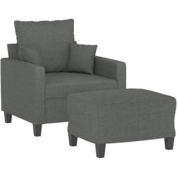 Sillón con Taburete Tela Gris Oscuro 60 cm
